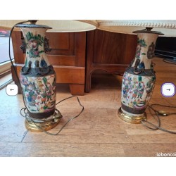 Paire de vase nankin chinois montés en lampe