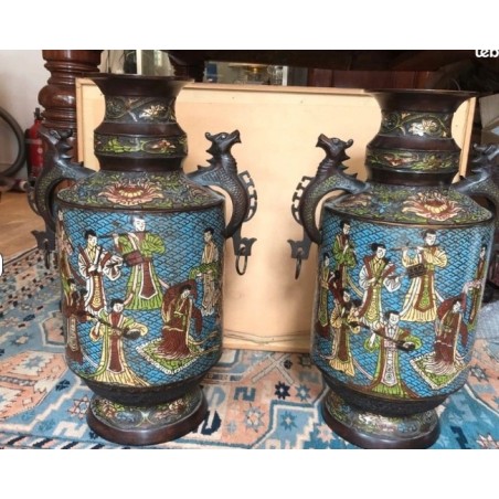 Paire de vase balustres chinois cuivre